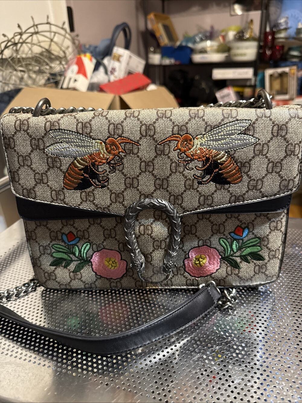 GD Bag with embroidered bees and flowers. Rare!